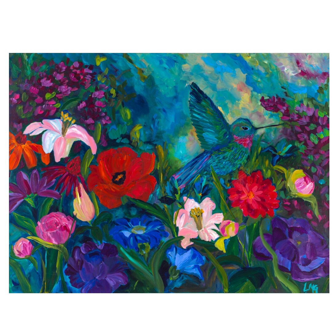 Original Hummingbird Flower Painting Boho Wall Art - Etsy