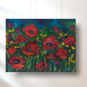 Red Poppy Field Canvas Or Giclee Print Wildflower Landscape Vintage Botanical Wall Art  Floral Decor Maximalist Modern Boho Living Room