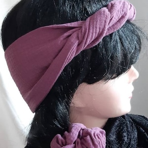 Hair band and scrunchie in many colors, made of organic cotton gauze