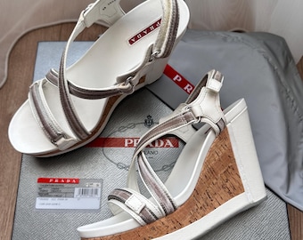 Sandalias de cuña vintage PRADA Linea Rossa, talla 38, auténticas.