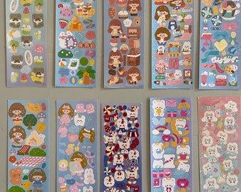 JEU D'AUTOCOLLANTS BLEUS Feuilles d'autocollants esthétiques Mystery Kawaii Cute Stickers, 5/10 pièces