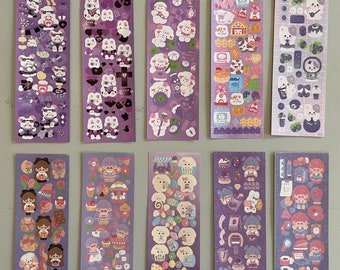 JEU D'AUTOCOLLANTS VIOLET 5/10 feuilles d'autocollants mystérieux Kawaii mignons, feuilles d'autocollants esthétiques