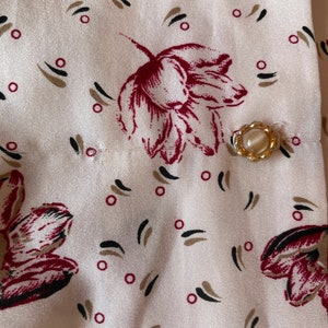 Vintage 80s Button up Blouse Tulips and Polkadots