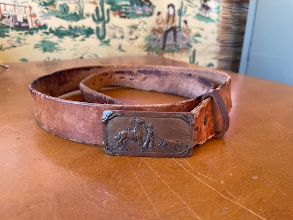 Old Cowboy Belt and Copper Belt Buckle - Etsy display picture 2