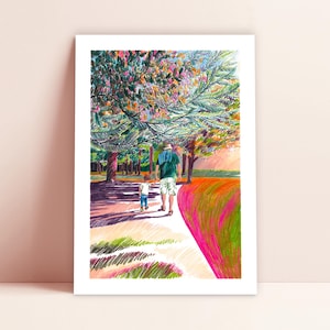 OUTONO BRETÃO - Ilustração a lápis de cor, pôster de paisagem da Bretanha, viagem à Bretanha, caminhada com decoração de floresta