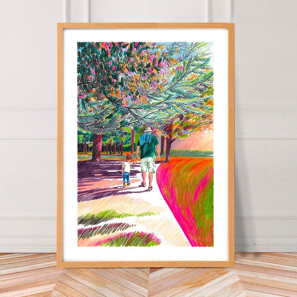 AUTOMNE BRETON - Illustration A3 crayons de couleurs, affiche paysage Bretagne, voyage breton, promenade décor forêt, print pour décor mural