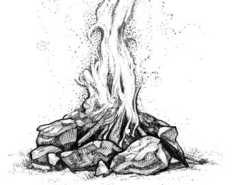 Campfire / 5&quot;x7&quot; art print of original ink drawing