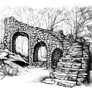 Madame Sherri Castle Ruins / 5&quot;x7&quot; art print of original ink drawing