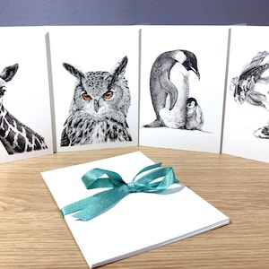 Ink Animals Greeting Card Set | Set of 4 Vertical Cards with White Envelopes | Ink Animals Art Print Set