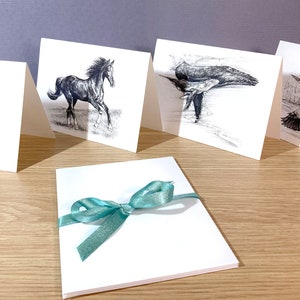 Ink Animals Greeting Card Set | Set of 4 Horizontal Cards with White Envelopes | Ink Animals Art Print Set