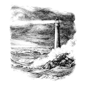 Lighthouse in a Storm / 8&quot;x8&quot; art print of original ink drawing / Nautical Art