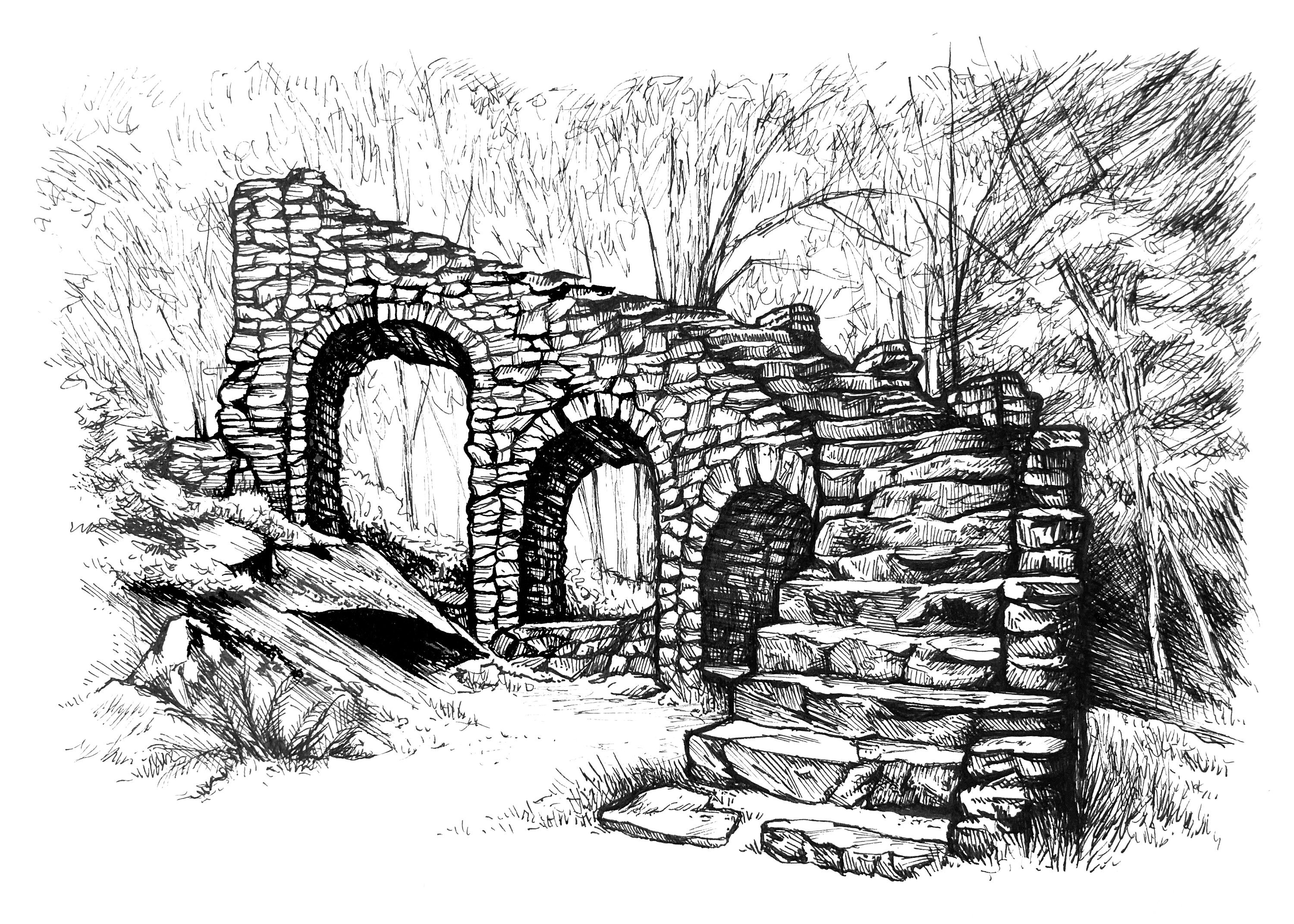 Madame Sherri Castle Ruins / 5x7 Art Print of Original Ink Drawing Etsy