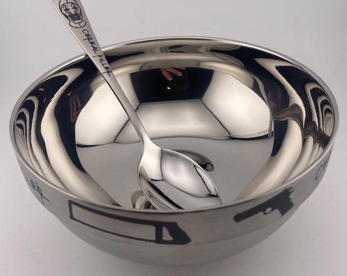 Art the Clown Bowl & Spoon Set: Laser Engraved 304 Stainless Steel Horror Decor