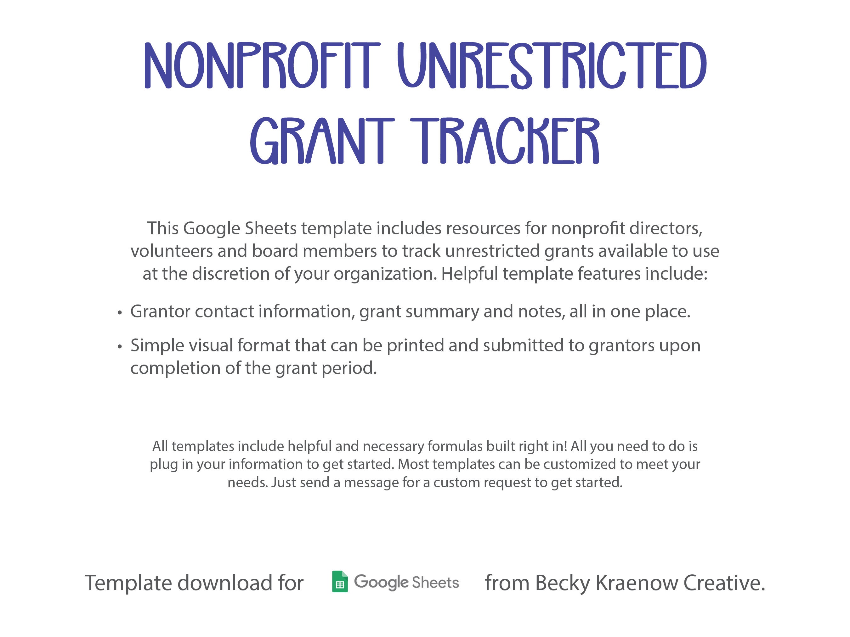 Nonprofit Unrestricted Grant Tracker Google Sheets Spreadsheet Template