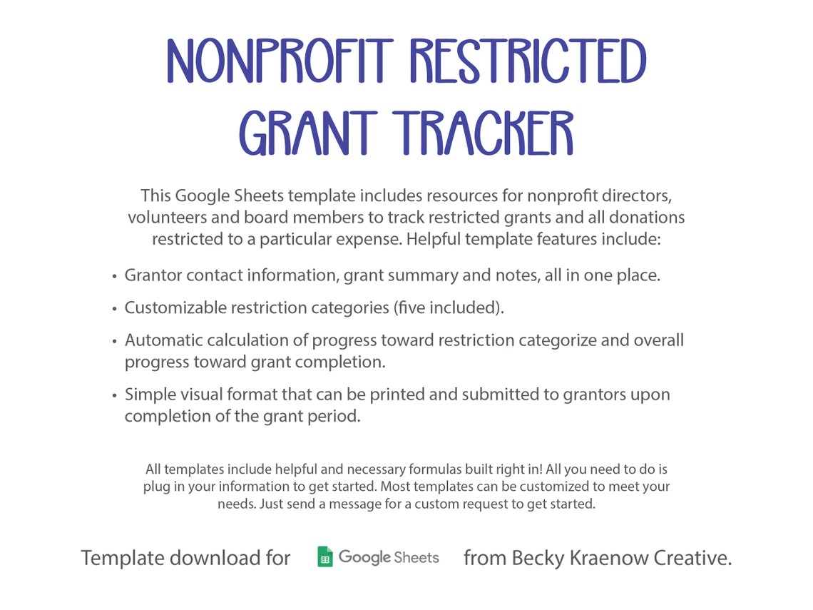 Nonprofit Restricted Grant Tracker Google Sheets Spreadsheet Template