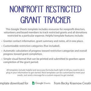 Nonprofit Restricted Grant Tracker Google Sheets Spreadsheet Template