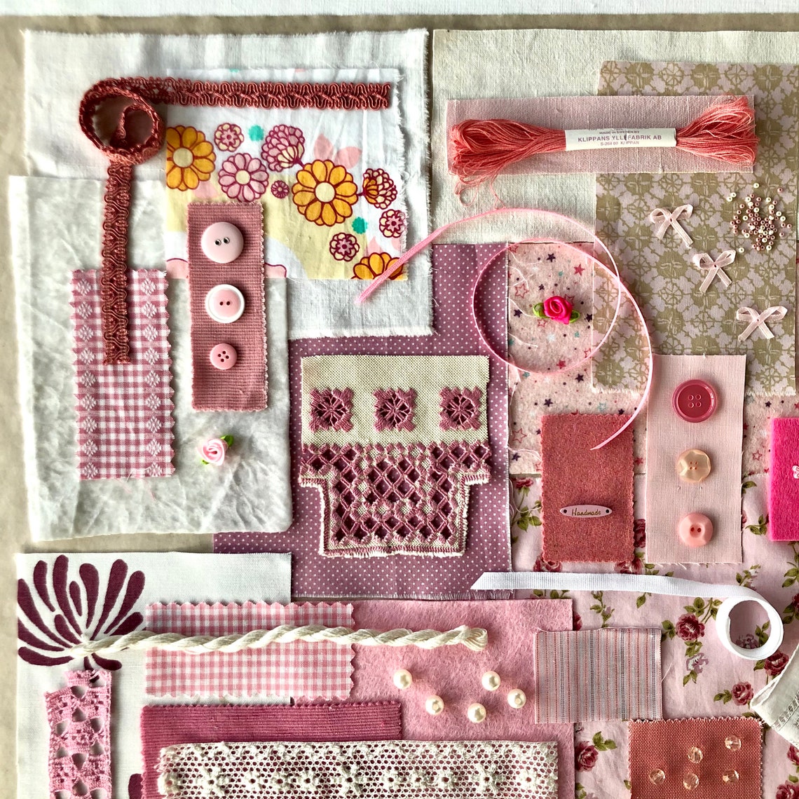 Slow stitch kit Sewing inspiration kit Fabric collage Etsy