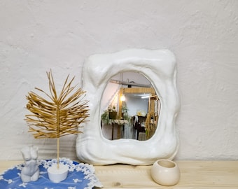 Plaster imitation Irregular mirror Interior decorative mirror Papier Mache wall art White oval mirror