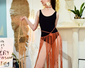 Unique design Orange Fringe Transparent Macrame Waist Skirt