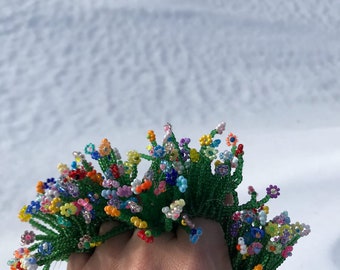 Cuentas hechas a mano anillo de margarita Joyería con cuentas de flores Anillo de ramo floral Accesorios Boho