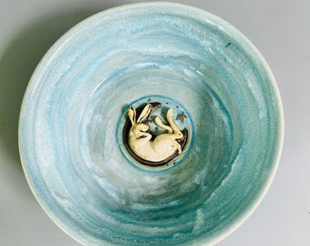 Handmade Ceramic Bowl, Rabbit Pottery, Moon Pottery, Hare Gifts, Rabbit Gifts For Women, Moon Worship, Moon Bowl, Mothers Day Gift