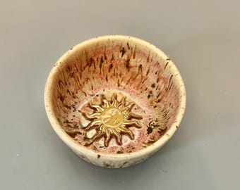 Handmade Ceramic Altar Bowl: Golden Sun Pagan Ritual Dish