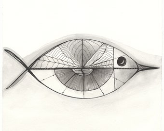 Poisson-Oeil Gris - Dessin à l'encre décoratif