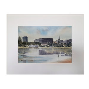 Original watercolour landscape painting, Abstract seascape art, Poole park artwork, reflections wall art, signed picture