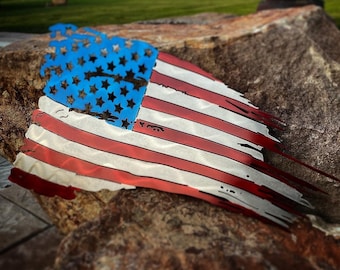 Metal American Flag Wall Art, USA Flag Metal Sign, Patriotic Metal Wall Art, American Flag Office Wall Decor, Housewarming Gift