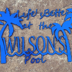 Custom Pool Sign, Personalized Name Outdoor Pool Sign, Life is Better at The Pool Metal Sign, Beach House Metal Sign