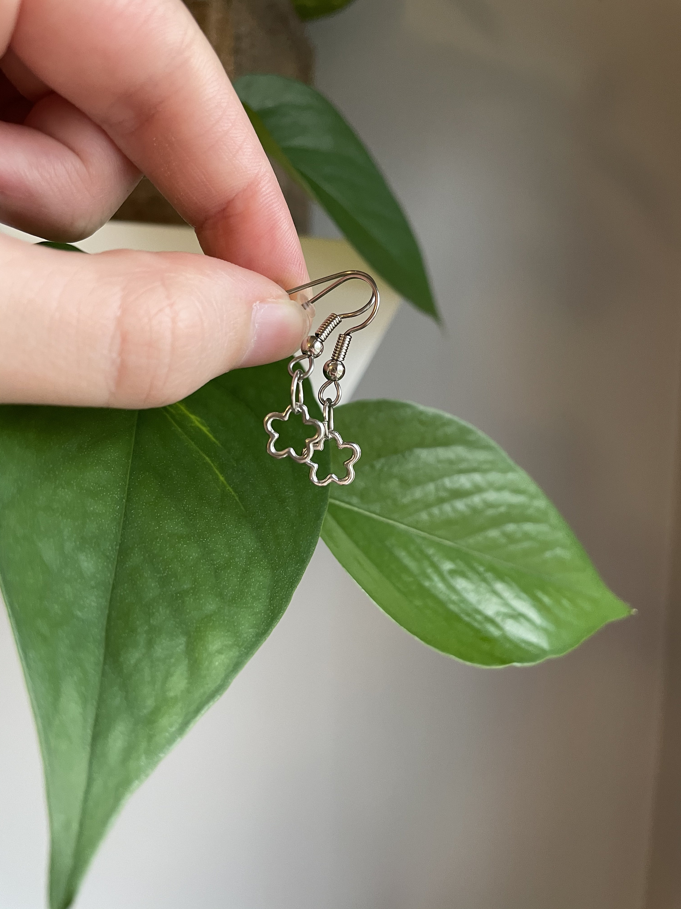 Silver Flower Charm Dangle Earrings // Handmade Dangle Etsy