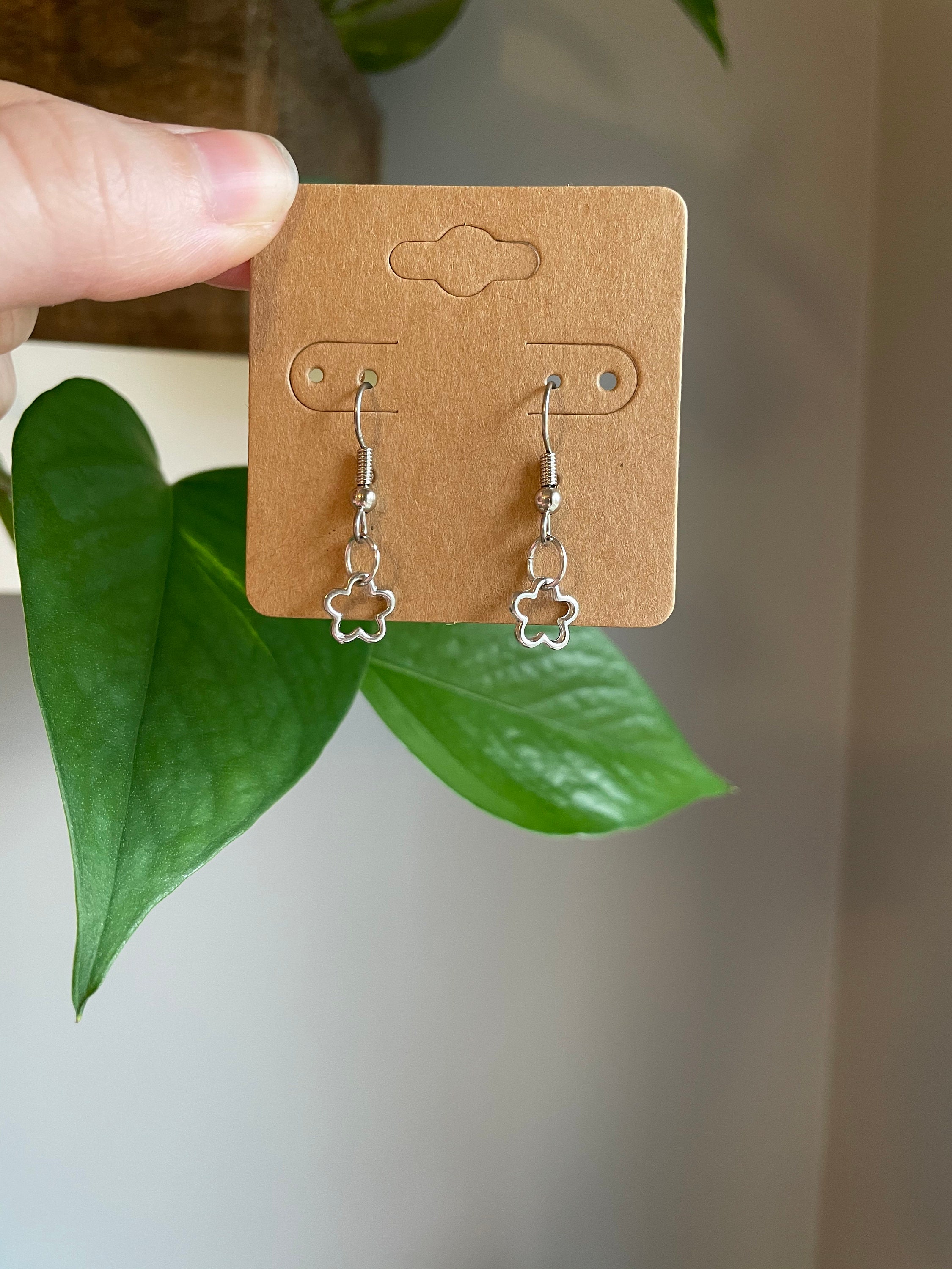 Silver Flower Charm Dangle Earrings // Handmade Dangle Etsy