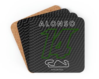 F1 Fernando Alonso Aston Martin inspired 4 piece cork Coaster Set