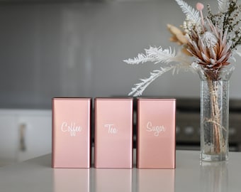 Square Tin Canisters, Kitchen Tins, Home Containers (set of 3 with labels included!)