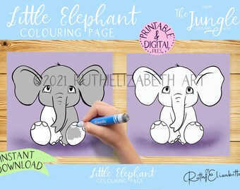 Elephant COLOURING Page | DIGITAL Download | Printable kids colouring pages | Instant downloadable PNG Pdf