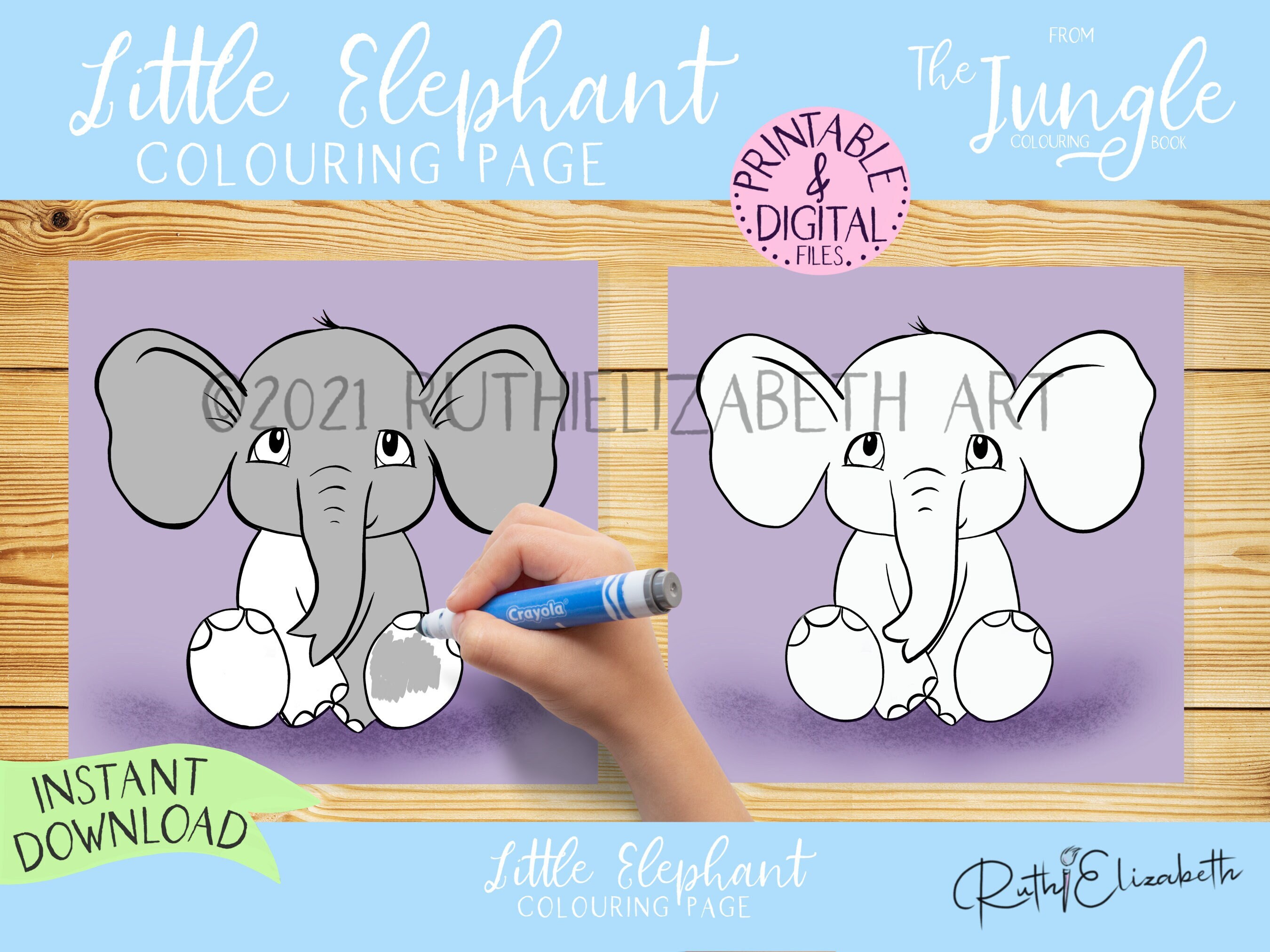 Elephant COLOURING Page | DIGITAL Download | Printable Kids Colouring Pages | Instant ...