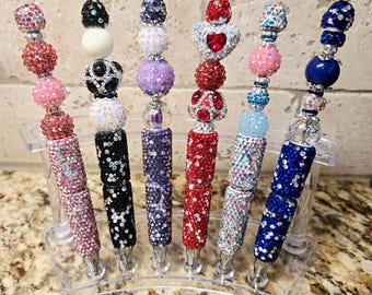 Bolígrafos con cuentas de diamantes de imitación / Bolígrafos brillantes hechos a mano / Bolígrafos personalizados con cuentas / Accesorios de oficina con estilo