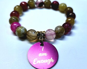 Pulsera "Soy suficiente" / Pulsera de afirmación con cuentas multicolores / Joyería inspiradora / Regalo de amor propio / Pulsera con dijes
