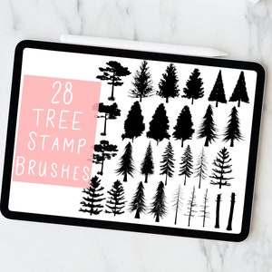Procreate Tree Brush Pack, Set di francobolli alberi, Procreate Brushes, Tree Brushes, Tree Silhouette, Procreate Stamps, Stampi, Pini
