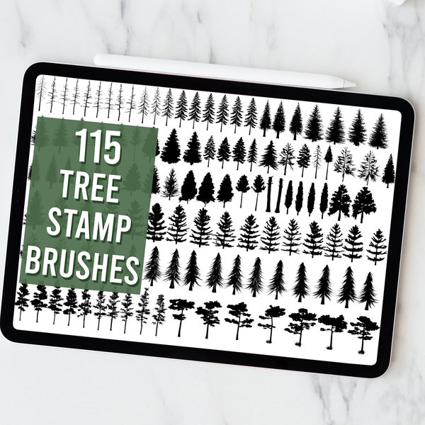 115 Procreate Tree Brushes, Trees Stamp Set, Procreate Brush Pack, Tree Brushes, Tree Silhouette, Procreate Stamps, Stamp Brushes, Pine Tree