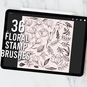 36 Procreate Floral Stamp Set, Botanical Brushes, Floral Brushes, Flower Stamps, Flower Stencil, Digital Flower Brushes, Leaf Stamps, Boho