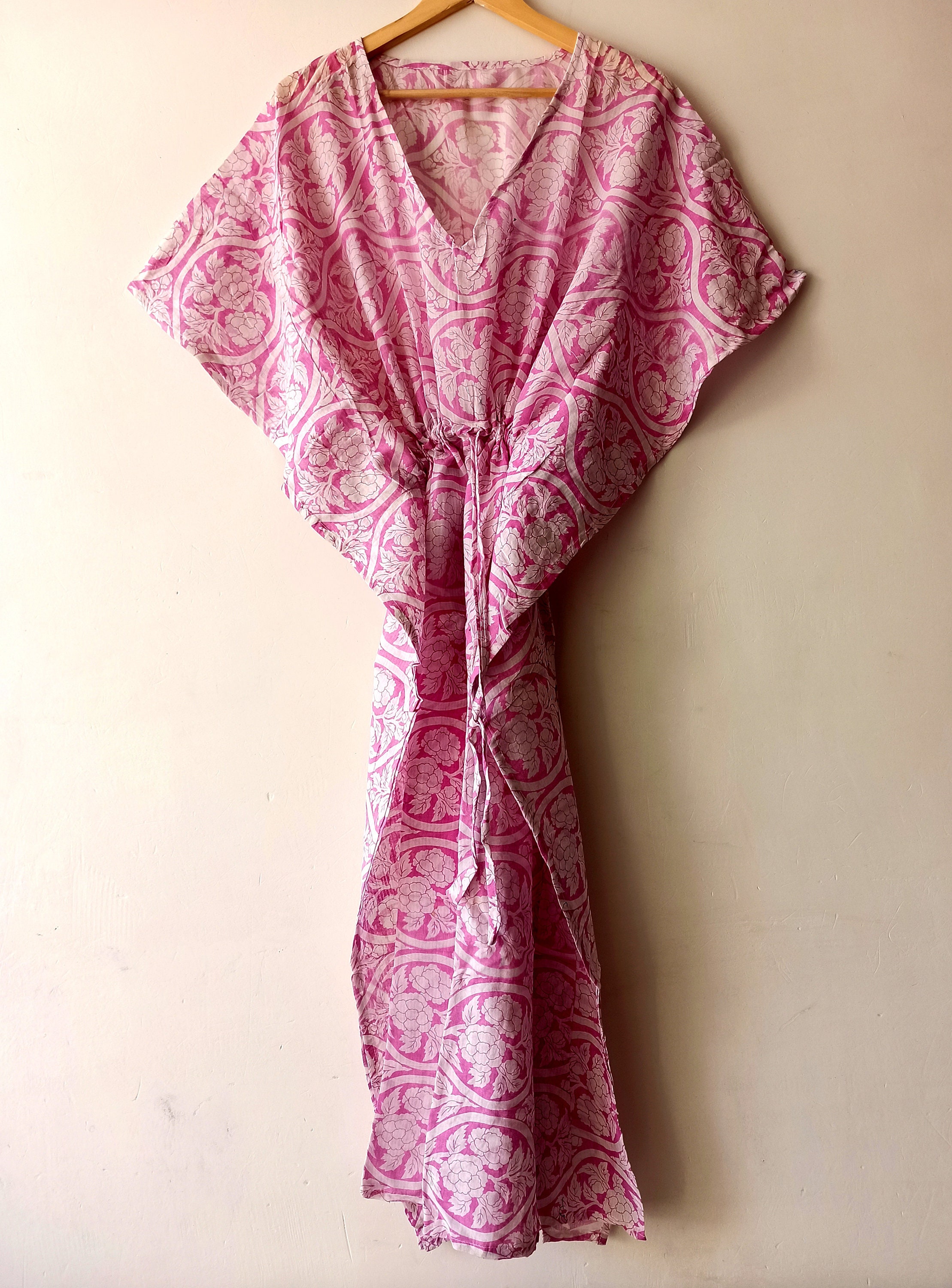 Roze Katoen Kaftan Indiase Floral Kaftan Lange Kaftan Beach Etsy