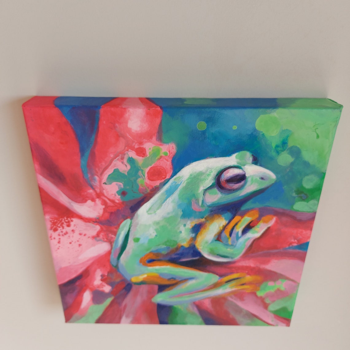 Tier Kunst rosa und grün Acryl auf Leinwand Wanddekoration | Etsy