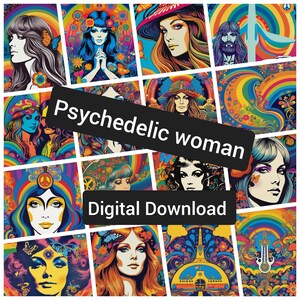 Psychedelische Frau, digitaler Download PNG-Dateien.