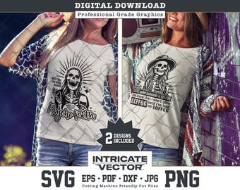 High Road Psycho Path Skeleton Lady Drinking Wine, EEFFOC Coffee Bougie SVG eps png (Digital Download)