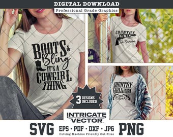 Cowgirl Thing SVG Bundle, Country Girls Can Survive, Don't Retreat Reload Designs (Digital Download)