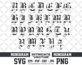 Medieval Gothic Split Monogram Alphabet – Old English Fancy Script Letters (SVG, EPS, DXF)