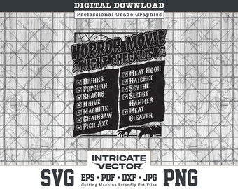 Horror Movie Night Checklist SVG, Spooky Halloween Craft Files (Digital Download)