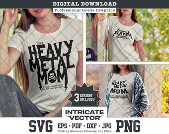 Heavy Metal Mom Skull Lightning SVG (3 Designs) (Digital Download)