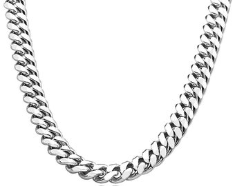 9MM 14K White gold Cuban link chain necklace for men and women Hip hop Miami cuban link Fashion Jewelry Diamond Cut Heavy